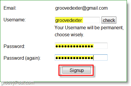 Gravatar स्क्रीनशॉट - एक उपयोगकर्ता नाम और पासवर्ड दर्ज करें