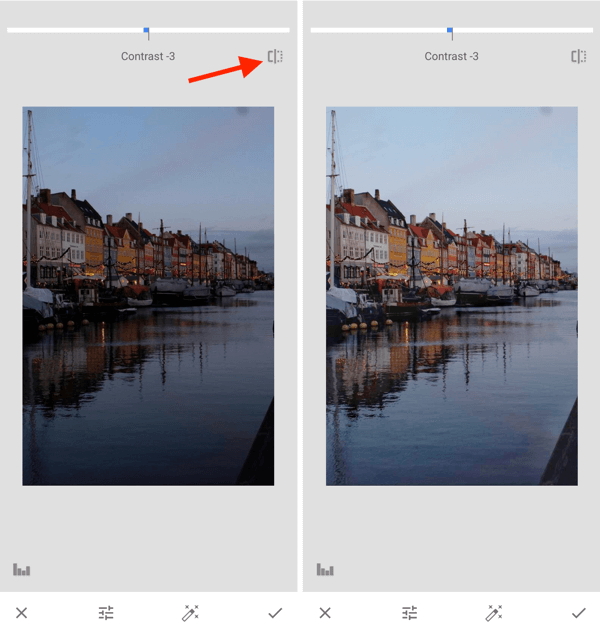 अपने इंस्टाग्राम फ़ोटो को कैसे सुधारें, चरण 10, मूल और संपादित के बीच टॉगल करने के बाद एक्सपोज़र पोस्ट-कैप्चर सेटिंग्स को समायोजित करें