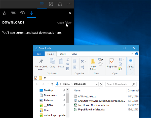 Microsoft एज डाउनलोड फ़ोल्डर