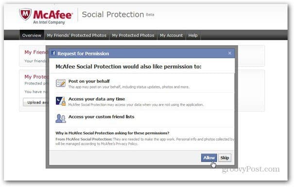 mcaffee सामाजिक सुरक्षा की अनुमति फेसबुक