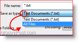 एक फ़ाइल प्रकार के रूप में "सभी फ़ाइलें" को सीलिंग करना