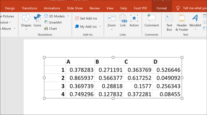 PowerPoint में एक वस्तु के रूप में एक्सेल डेटा