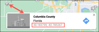 Google मानचित्र पर पिन गिरा दिया गया