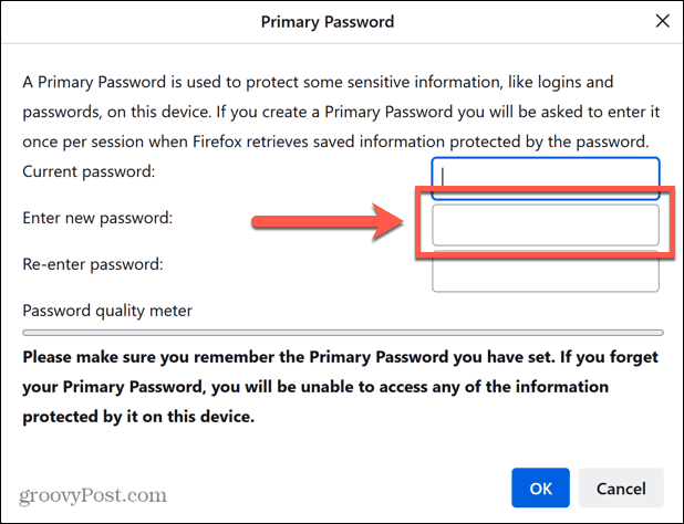 फ़ायरफ़ॉक्स नया पासवर्ड दर्ज करें