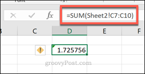 किसी भिन्न कार्यपत्रक से सेल श्रेणी का उपयोग करके एक Excel SUM सूत्र