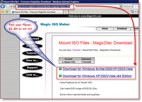 MagicISO x86 और x64 विंडोज सर्वर 2008 के लिए डाउनलोड लिंक