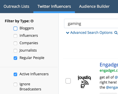 BuzzSumo आपके खोज परिणामों को सॉर्ट करने के लिए कई प्रकार के फ़िल्टर प्रदान करता है।