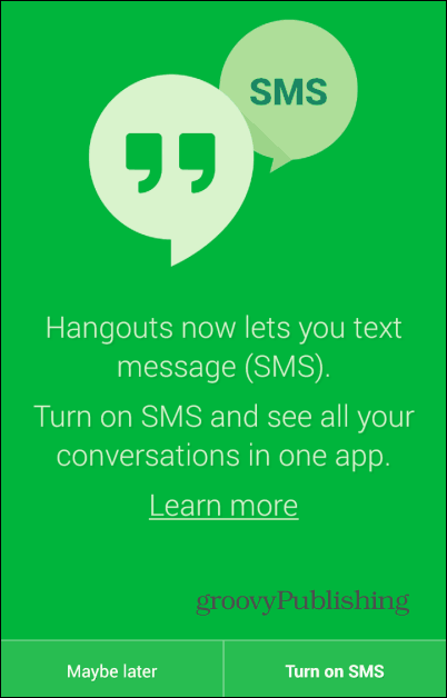 Hangouts SMS चालू होते हैं