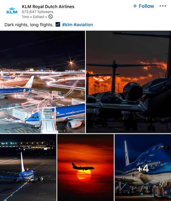 कई तस्वीरों के लिए KLM लिंक्डइन पेज पोस्ट