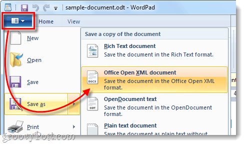 खुले xml दस्तावेज़ के रूप में odt फ़ाइल को सहेजें