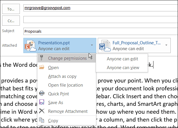 Office 2016 पूर्वावलोकन: Outlook में आधुनिक अनुलग्नकों का उपयोग करना