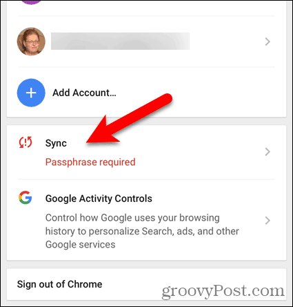IOS पर Chrome में आवश्यक सिंक पासफ़्रेज़ टैप करें