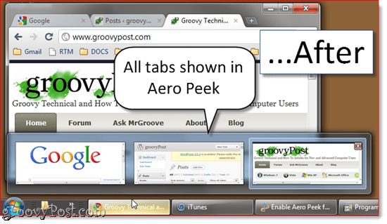 सभी Google Chrome टैब में एयरो पीक सक्षम करें