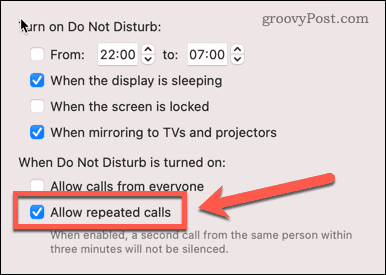 dnd mac में बार-बार कॉल करने की अनुमति दें