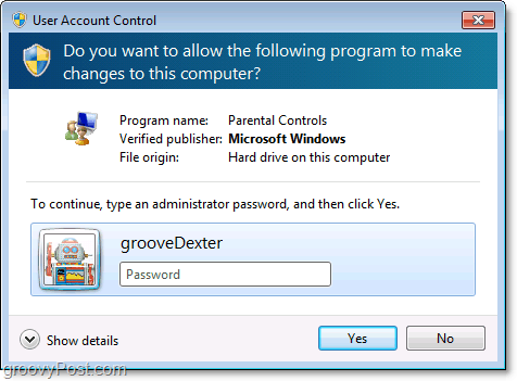 आप एक व्यवस्थापक पासवर्ड दर्ज करके विंडोज 7 में एक माता-पिता के नियंत्रण प्रतिबंध को ओवरराइड कर सकते हैं
