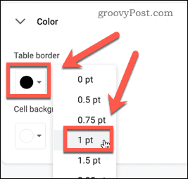 Google डॉक्स में टेबल बॉर्डर