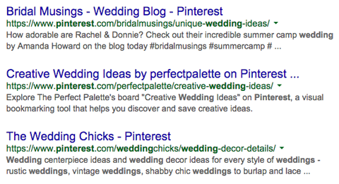 गूगल खोज परिणामों में pinterest प्रोफाइल