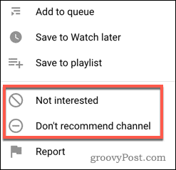 YouTube वीडियो या चैनल recomemndaiton रोकना