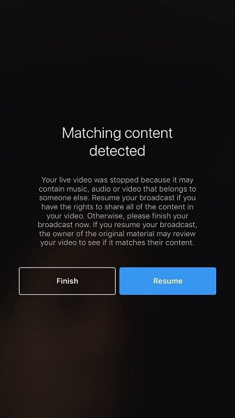 इंस्टाग्राम अब एक लाइव वीडियो को बाधित करेगा यदि यह पता लगाता है कि ऑडियो, संगीत, या वीडियो सामग्री किसी और के कॉपीराइट पर उल्लंघन कर रही है।
