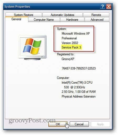XP प्रो सर्विस पैक 3