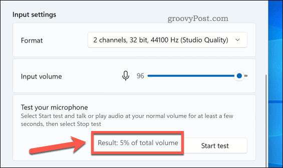 Windows 11 पर mic परीक्षण से परिणाम प्रतिशत