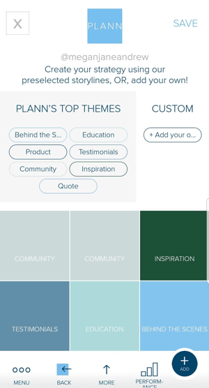 अपने Instagram फ़ीड सामग्री की योजना बनाने में मदद करने के लिए प्लनन में रंग कोडित प्लेसहोल्डर्स का उपयोग करें।