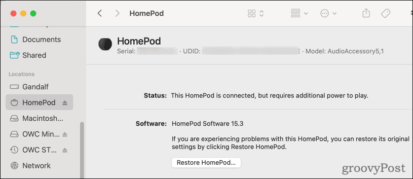 MacOS से HomePod को पुनर्स्थापित करें
