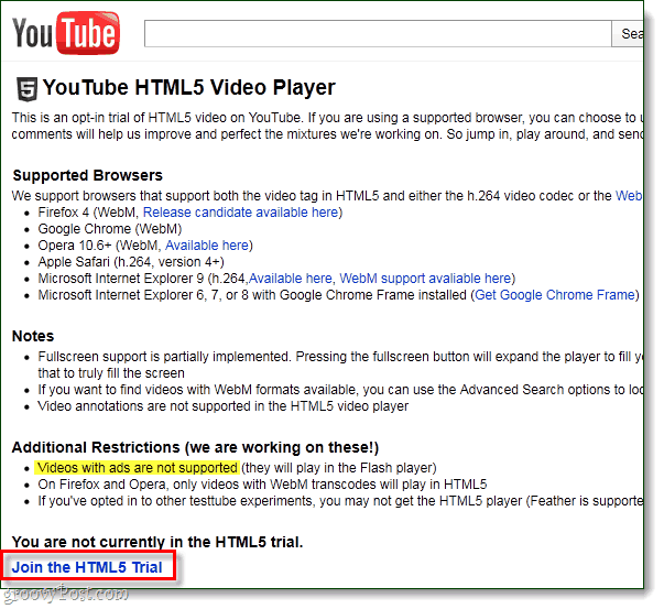 YouTube HTML5 ऑप्ट-इन