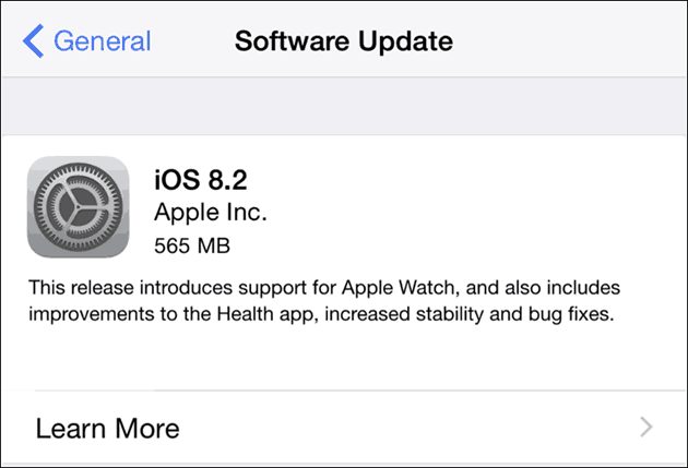 IPhone और iPad के लिए Apple iOS 8.2 - सॉफ्टवेयर अपडेट