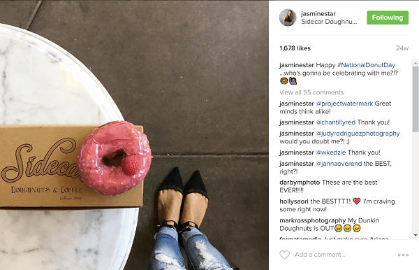 जैस्मिन स्टार ने अपने प्रशंसकों से प्यार किया जब उन्होंने इंस्टाग्राम पर डोनट्स पोस्ट किए।