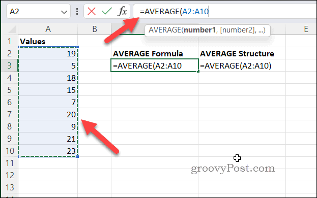 Excel में AVERAGE का उपयोग करके एक सूत्र बनाना