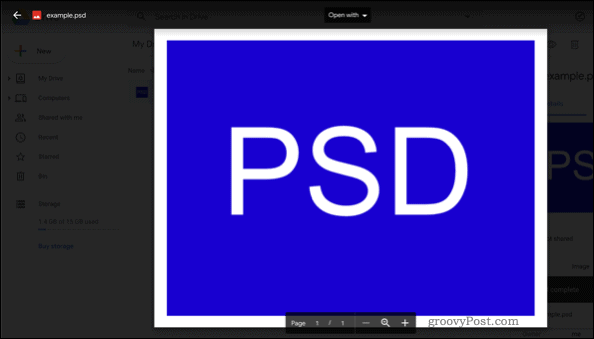 Google ड्राइव में एक PSD फ़ाइल खोलना