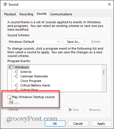 Windows स्टार्टअप ध्वनि चलाएँ Windows 11