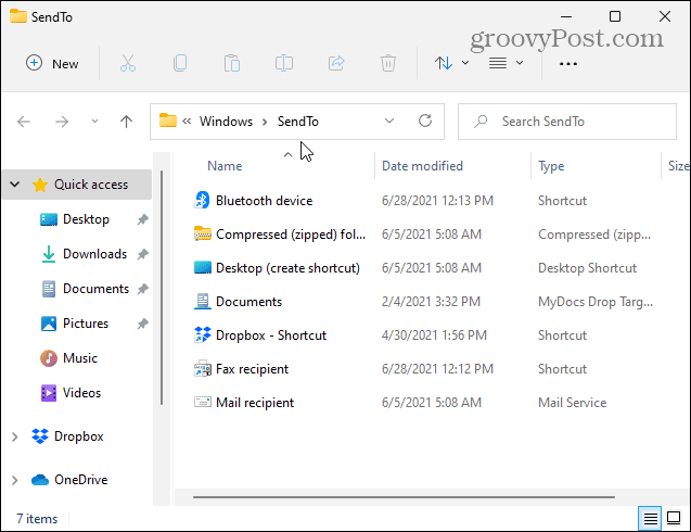 फ़ोल्डर में भेजें Windows 11 Windows