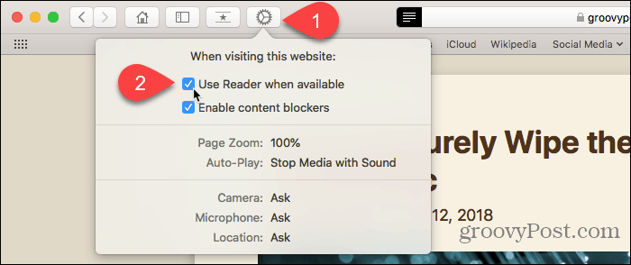 Mac के लिए Safari में Website Preferences बटन का उपयोग करें