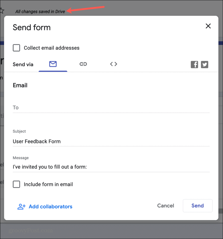 Google प्रपत्र आपके फ़ॉर्म को भेजें
