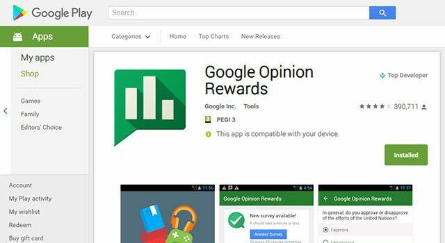 Google ओपिनियन रिवार्ड्स के साथ नि: शुल्क Google Play क्रेडिट अर्जित करें