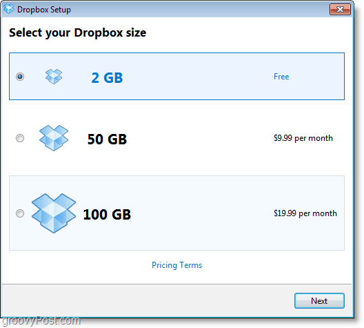 ड्रॉपबॉक्स स्क्रीनशॉट - मुफ्त 2GB खाता मिलता है