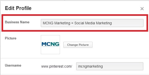 Pinterest व्यवसाय नाम प्रविष्टि