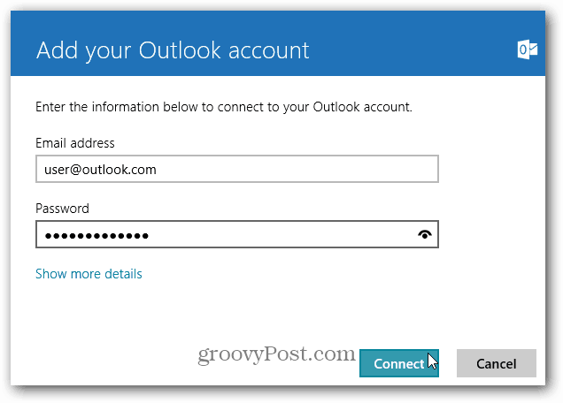 Windows 8 मेल में अपना Outlook.com पता जोड़ें