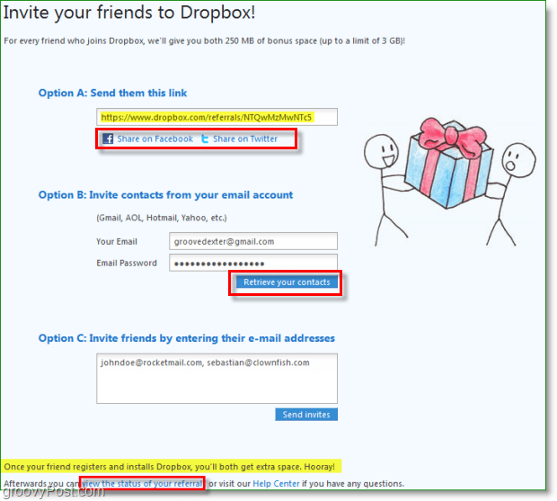 Dropbox स्क्रीनशॉट -many ड्रॉपबॉक्स के लिए अपने निमंत्रण को साझा करने के तरीके
