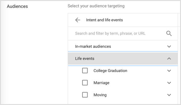 Google ऐडवर्ड्स दर्शक जीवन की घटनाओं को लक्षित करते हैं