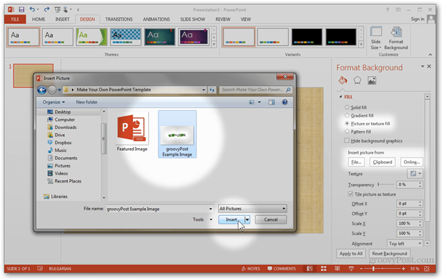 Office 2013 टेम्पलेट बनाएँ कस्टम डिज़ाइन पोटेक्स कस्टमाइज़ स्लाइड स्लाइड ट्यूटोरियल चित्र फोटो बनावट कैसे करें आयात क्लिपबोर्ड फ़ाइल को भरें