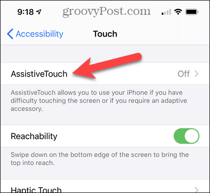 IPhone सेटिंग्स में सहायक टच टैप करें