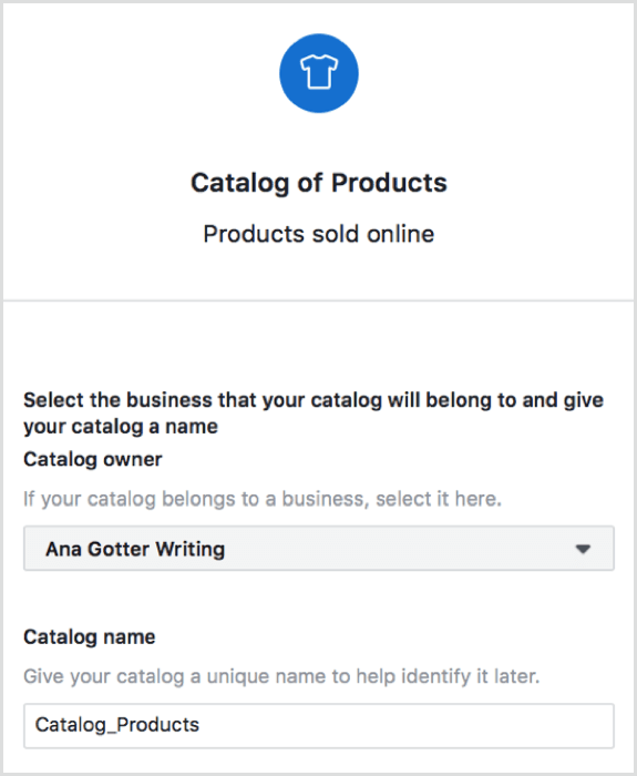 उस पृष्ठ का चयन करें, जिसमें आपकी सूची है और Shopify में कैटलॉग को नाम दें।