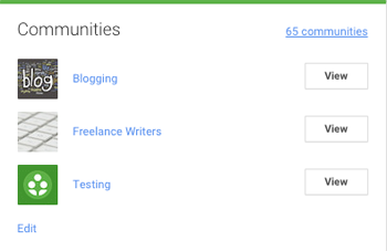 Google + समुदाय एक प्रोफ़ाइल में सूचीबद्ध हैं