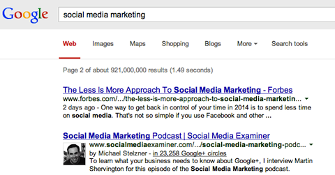 google + पर सोशल मीडिया मार्केटिंग सर्च