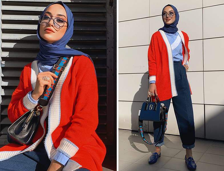 कार्डिगन मॉडल जो 2021 के हिजाब फैशन में बाहर हैं।