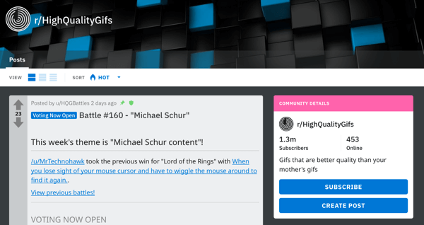 Reddit पर अपने व्यवसाय का विपणन कैसे करें, subreddit r / HighQualityGifs से उदाहरण पोस्ट