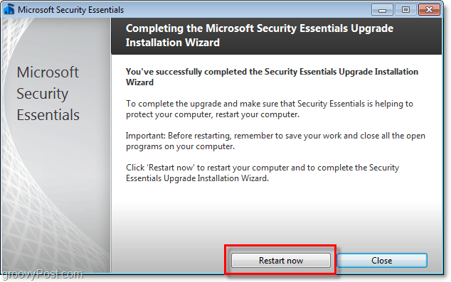 Microsoft सुरक्षा अनिवार्य 2.0 बीटा स्थापना को पूरा करने के लिए कंप्यूटर को पुनरारंभ करें